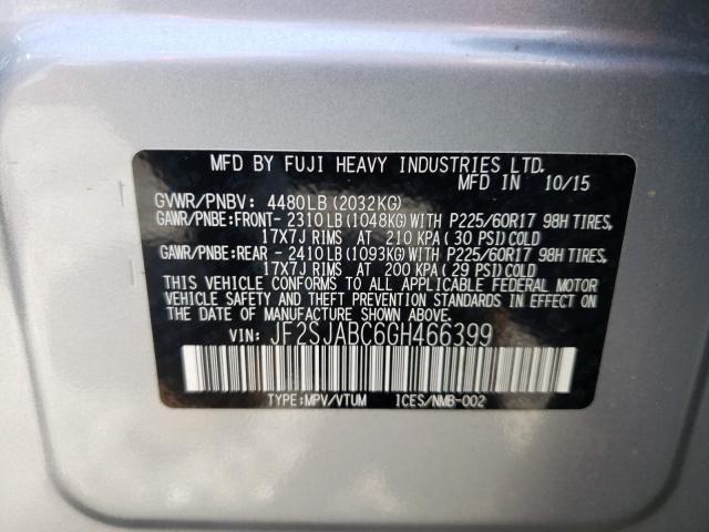 2016 SUBARU FORESTER 2 JF2SJABC6GH466399