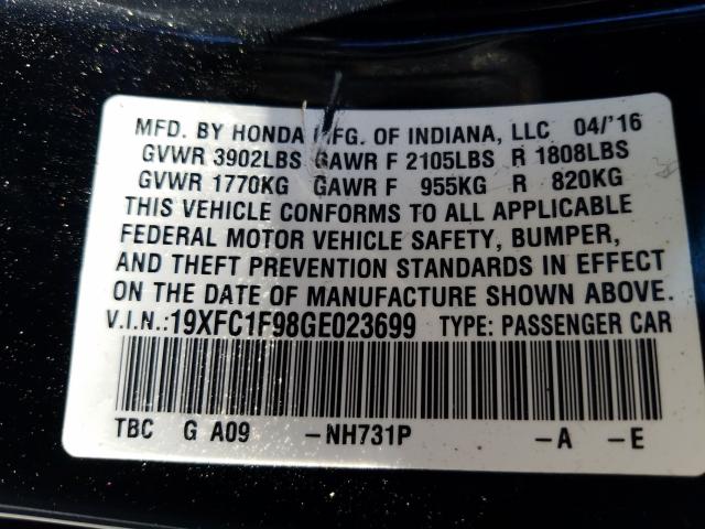 2016 HONDA CIVIC TOUR 19XFC1F98GE023699
