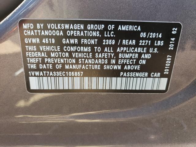 2014 VOLKSWAGEN PASSAT S 1VWAT7A33EC105857