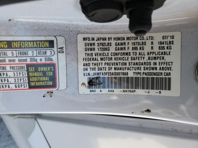 2010 HONDA CIVIC HYBR JHMFA3F23AS007868