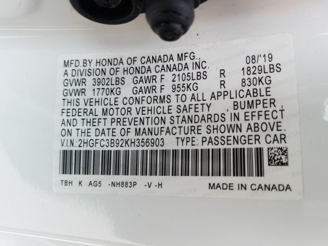 2019 HONDA CIVIC TOUR 2HGFC3B92KH356903