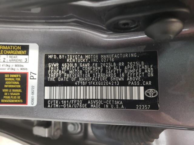 VIN 5FNYF8H60NB016359 2016 TOYOTA CAMRY LE no.10