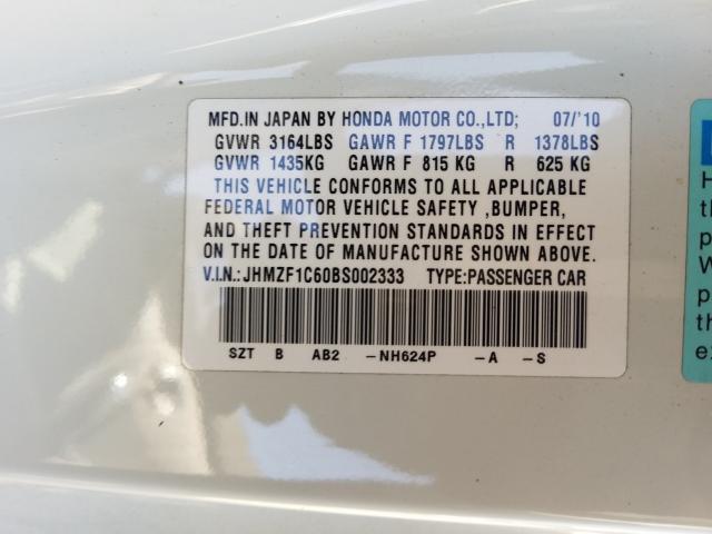 2011 HONDA CR-Z EX JHMZF1C60BS002333