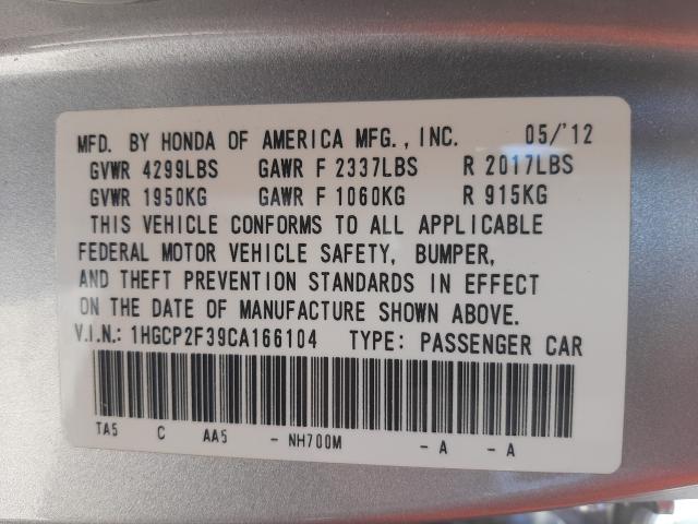 2012 HONDA ACCORD LX 1HGCP2F39CA166104