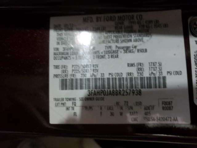 2011 FORD FUSION SEL 3FAHP0JA8BR257938