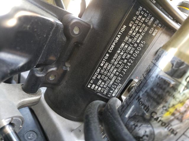 2004 SUZUKI GSX-R750 K JS1GR7JA542106095