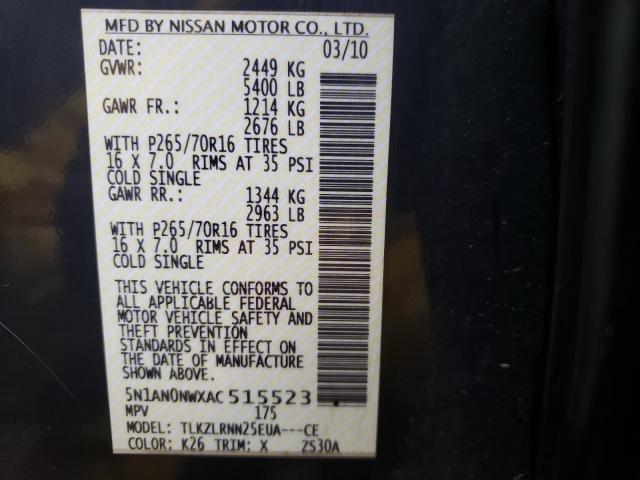 2010 NISSAN XTERRA OFF 5N1AN0NWXAC515523