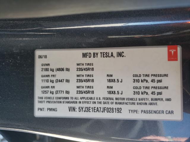 2018 TESLA MODEL 3 5YJ3E1EA7JF028192
