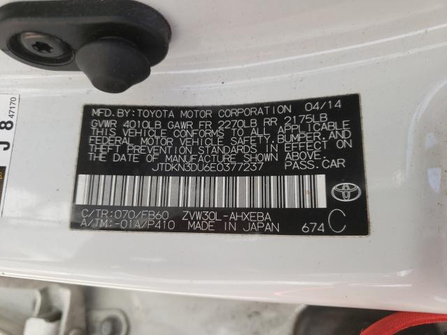 2014 TOYOTA PRIUS JTDKN3DU6E0377237