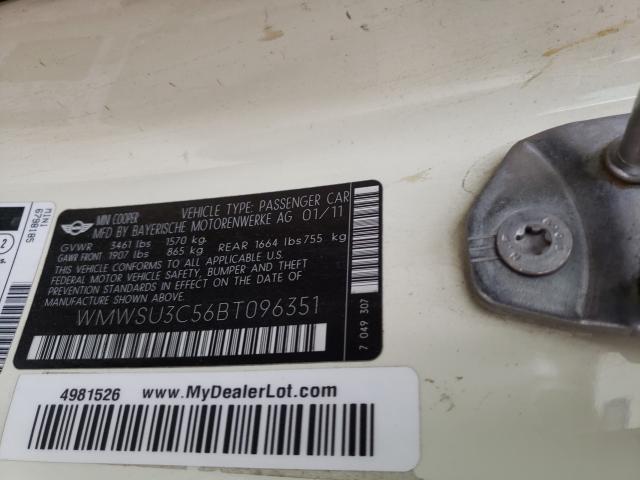 2011 MINI COOPER WMWSU3C56BT096351