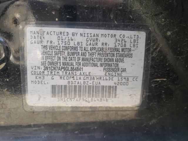 2016 NISSAN VERSA S/S 3N1CN7AP9GL864841