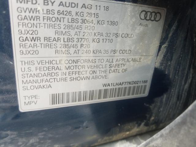 VIN WA1LHAF77KD021188 2019 Audi Q7, Premium Plus no.10