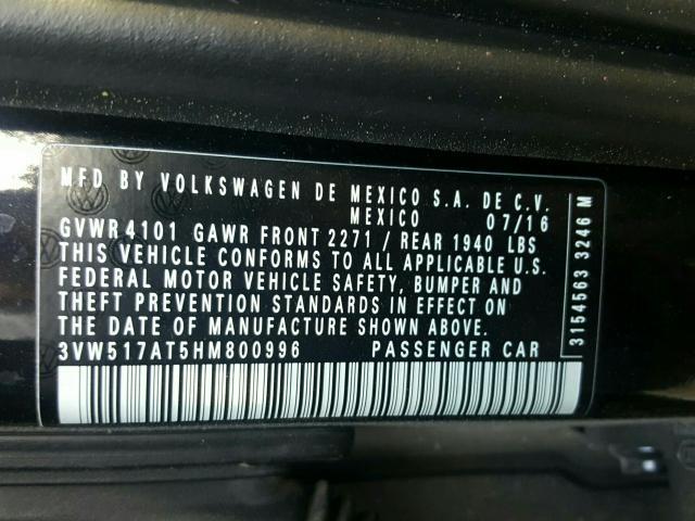 2017 VOLKSWAGEN BEETLE S/S 3VW517AT5HM800996