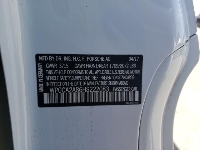 2017 PORSCHE BOXSTER WP0CA2A86HS222083