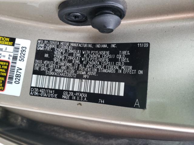 2010 TOYOTA SIENNA CE 5TDKK4CC4AS339312