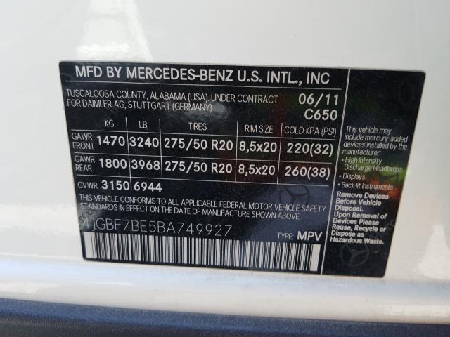 2011 MERCEDES-BENZ GL 450 4MA 4JGBF7BE5BA749927