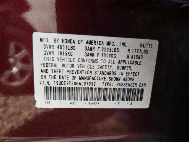 2016 ACURA ILX BASE W 19UDE2F30GA007052