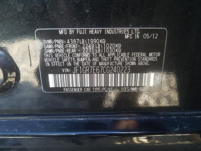 2012 SUBARU IMPREZA WR JF1GR7E67CG240223