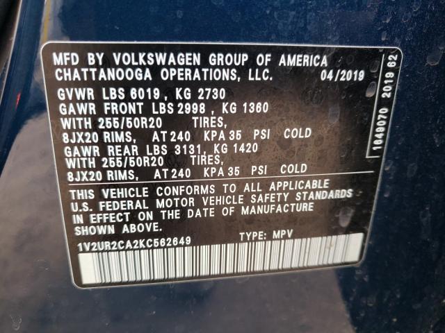 2019 VOLKSWAGEN ATLAS SE 1V2UR2CA2KC562649