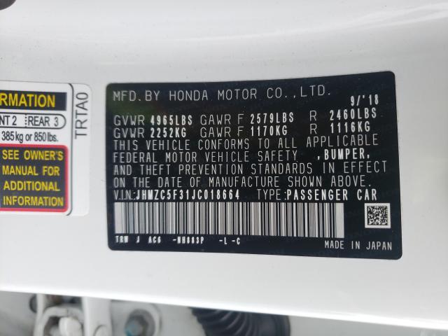 2018 HONDA CLARITY TO JHMZC5F31JC018664