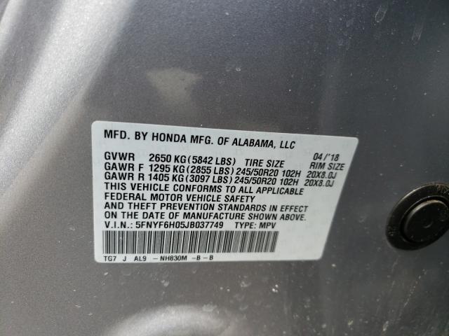 2018 HONDA PILOT ELIT 5FNYF6H05JB037749