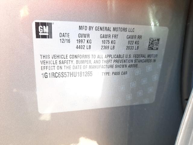 2017 CHEVROLET VOLT LT 1G1RC6S57HU181265