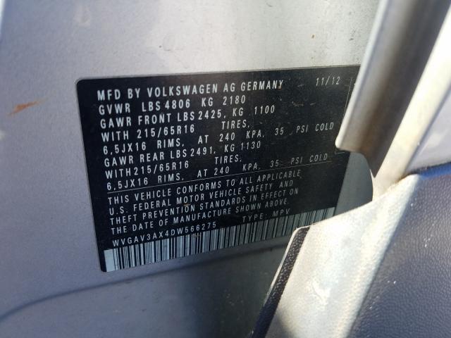 2013 VOLKSWAGEN TIGUAN S WVGAV3AX4DW566275