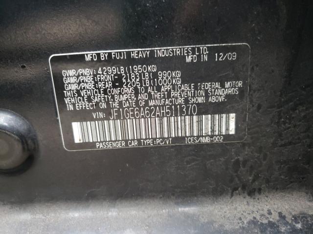 2010 SUBARU IMPREZA 2. JF1GE6A62AH511370