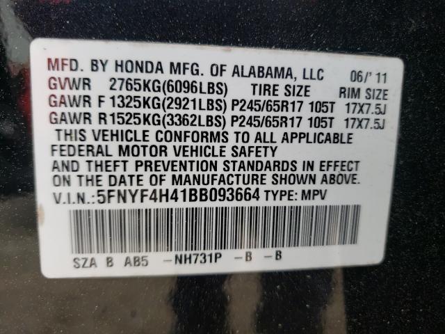 2011 HONDA PILOT 5FNYF4H41BB093664