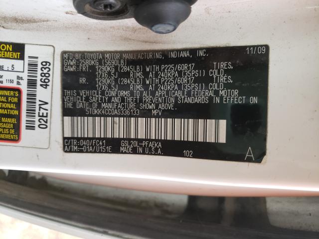2010 TOYOTA SIENNA CE 5TDKK4CC0AS336133