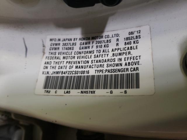 2012 HONDA CIVIC HYBR JHMFB4F22CS010816