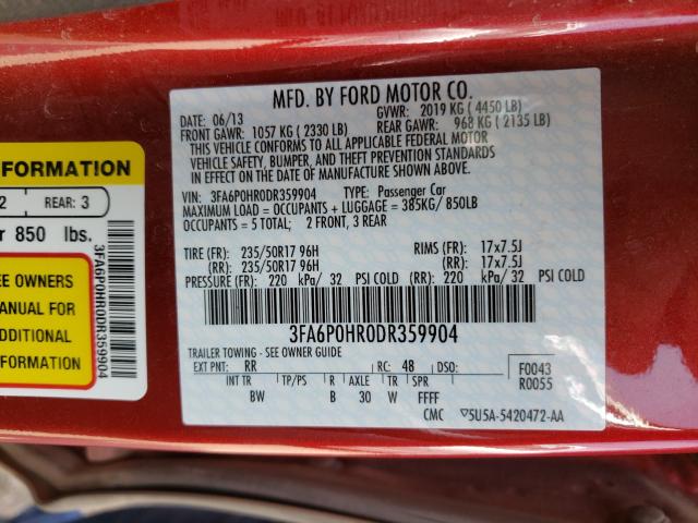 2013 FORD FUSION SE 3FA6P0HR0DR359904