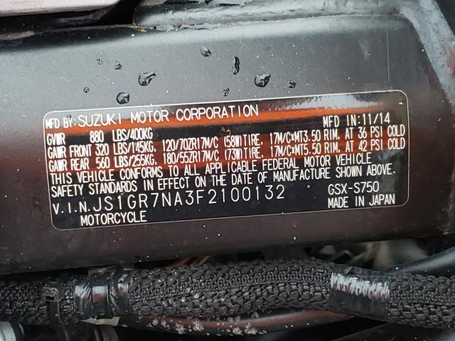 2015 SUZUKI GSX-S750 JS1GR7NA3F2100132