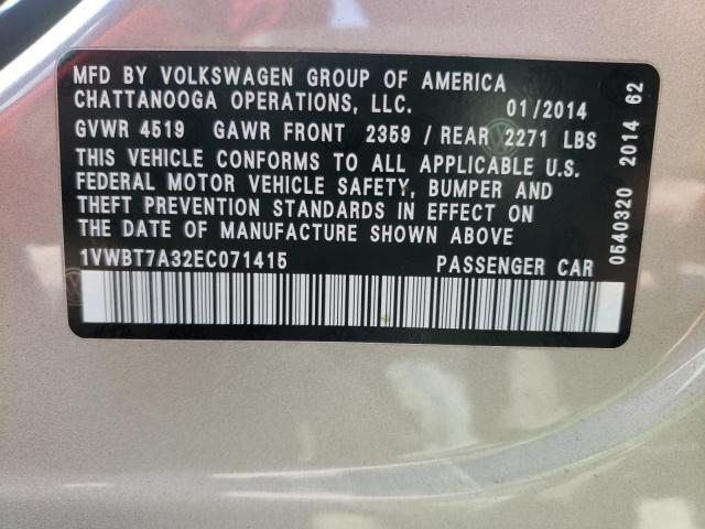 2014 VOLKSWAGEN PASSAT 1VWBT7A32EC071415