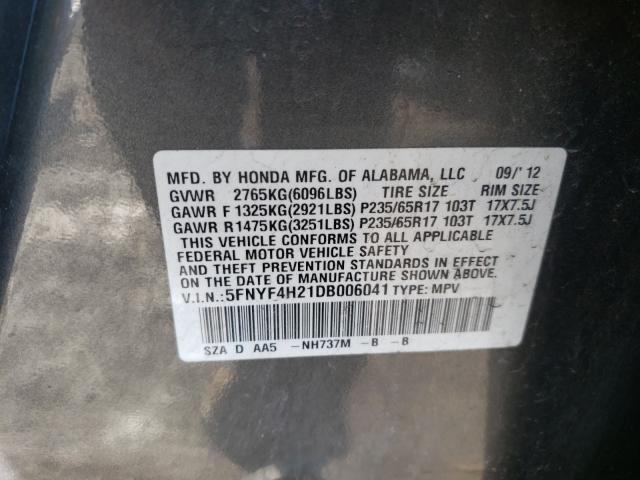 2013 HONDA PILOT LX 5FNYF4H21DB006041