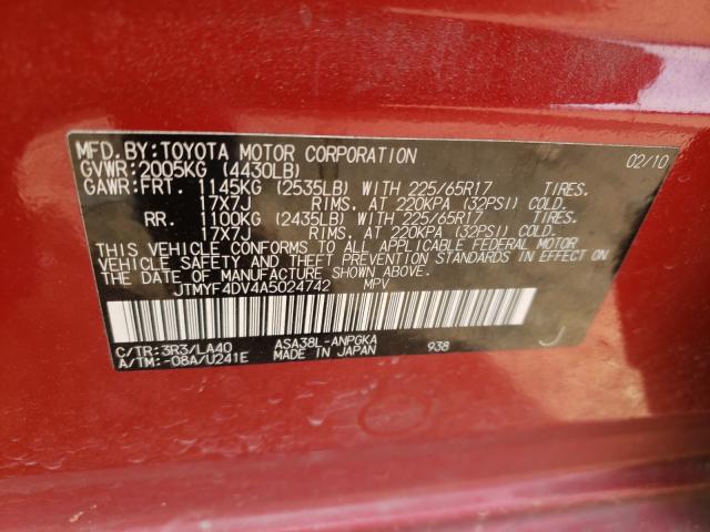 2010 TOYOTA RAV4 LIMIT JTMYF4DV4A5024742