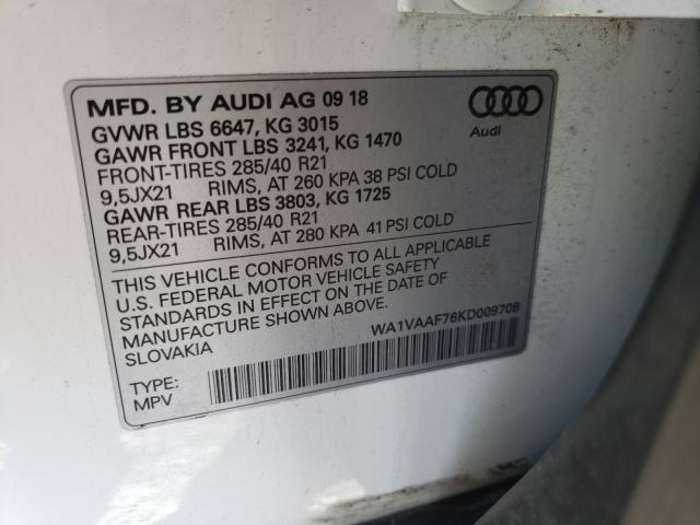 2019 AUDI Q7 PRESTIG WA1VAAF76KD009708