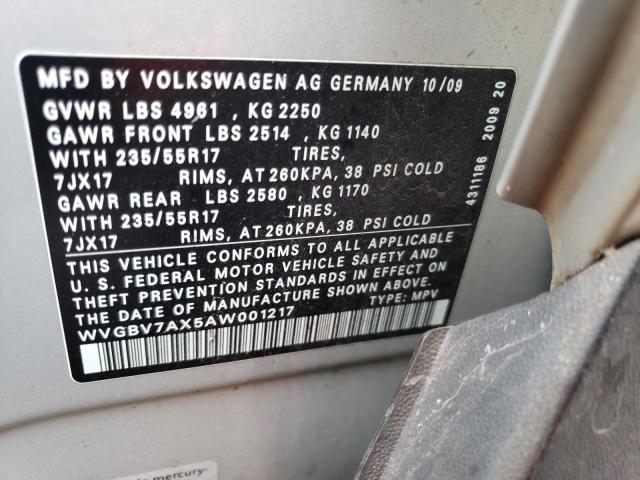 2010 VOLKSWAGEN TIGUAN WVGBV7AX5AW001217