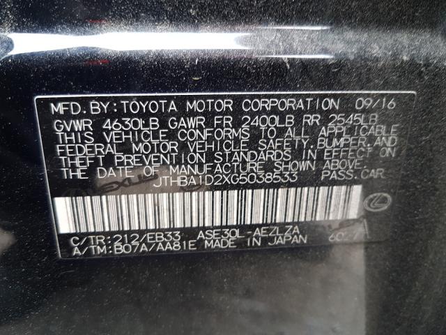 2016 LEXUS IS 200T JTHBA1D2XG5038533