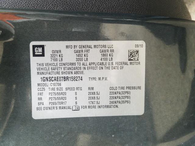 2011 CHEVROLET TAHOE 1GNSCAE07BR158274