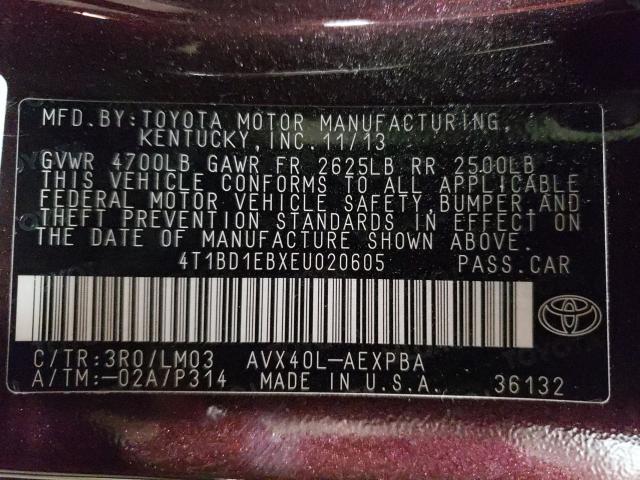 2014 TOYOTA AVALON HYB 4T1BD1EBXEU020605