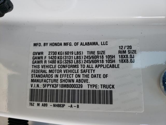 2021 HONDA RIDGELINE 5FPYK3F18MB000339