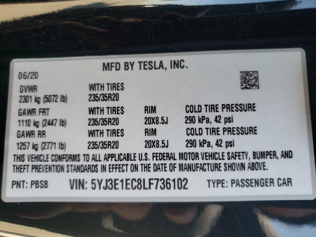 2020 TESLA MODEL 3 5YJ3E1EC8LF736102