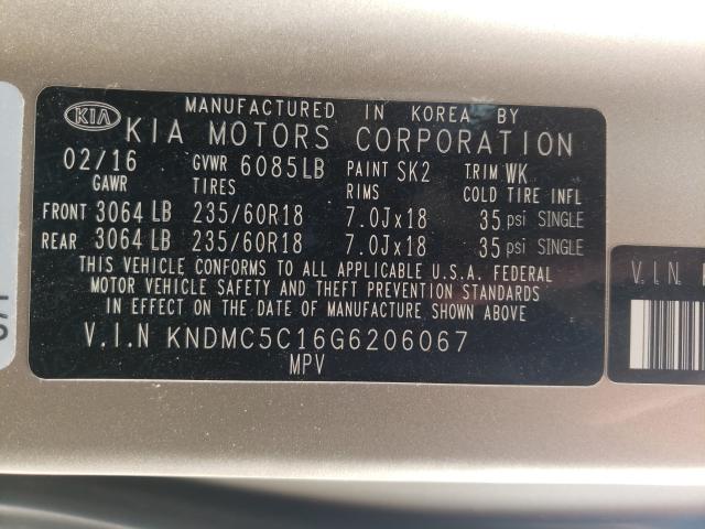 2016 KIA SEDONA EX KNDMC5C16G6206067