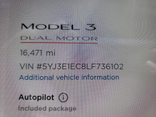2020 TESLA MODEL 3 5YJ3E1EC8LF736102