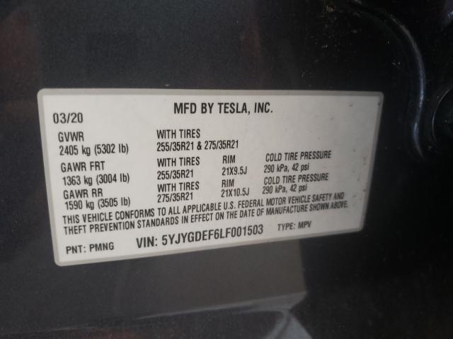 2020 TESLA MODEL Y 5YJYGDEF6LF001503