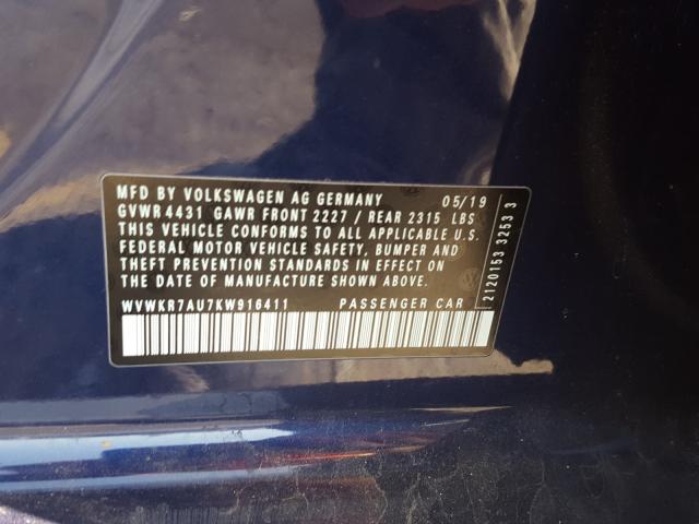 2019 VOLKSWAGEN E-GOLF SE WVWKR7AU7KW916411