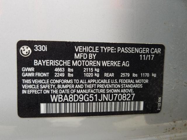 2018 BMW 330 XI WBA8D9G51JNU70827