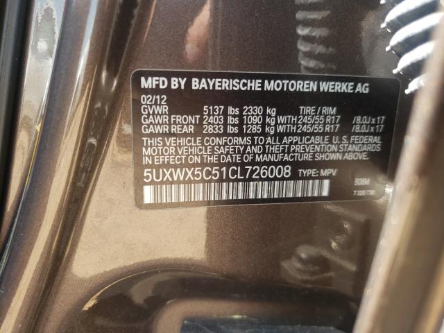 2012 BMW X3 XDRIVE2 5UXWX5C51CL726008