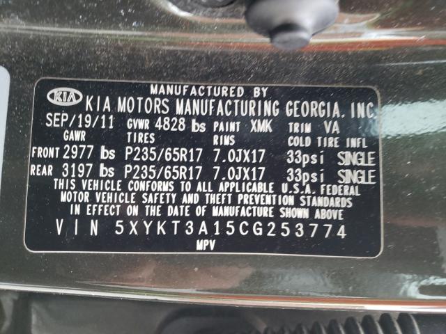 2012 KIA SORENTO BA 5XYKT3A15CG253774